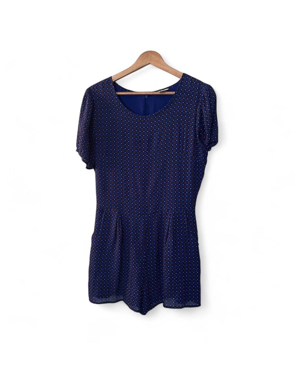 Forever 21 Blue Geometric Print Flutter Sleeve Romper Size M